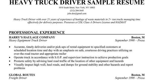 Resume of driver